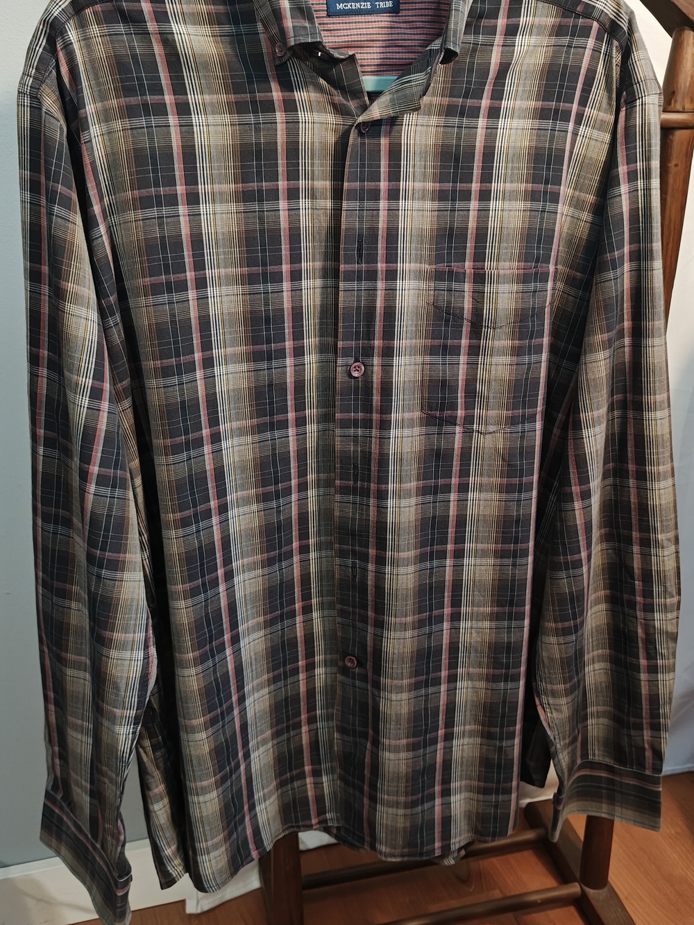 Men's Plaid Button-Down Shirt in Brown and Black